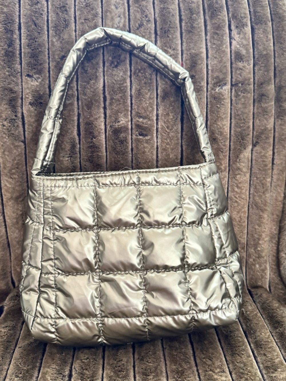 Gold Quilted Metallic Puffer Shoulder Bag